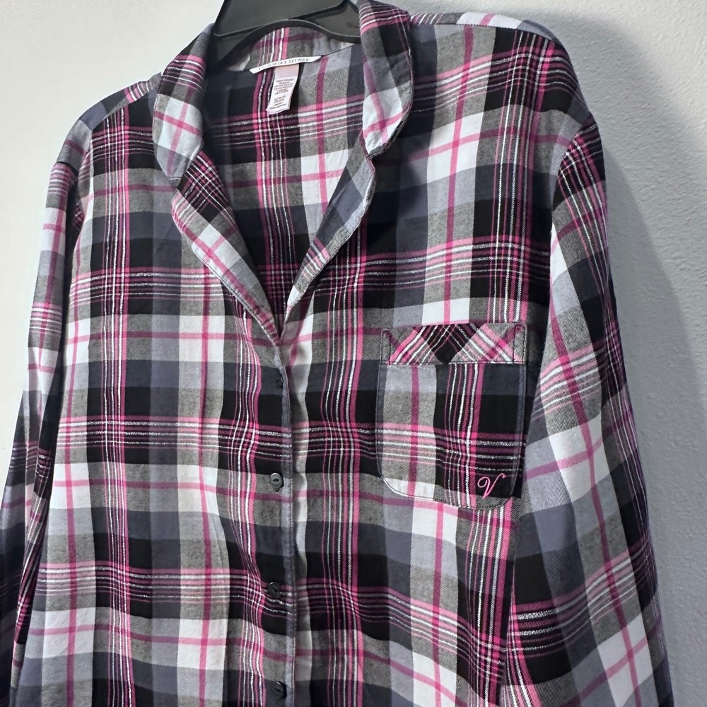 Victorias Secret Plaid Pajama Set Top Pants Women XL Pink Black Lounge Sleepwear - Picture 2 of 15